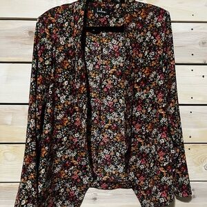 Lulu's Miss Punctuality Pink and Black Floral Print Lightweight Blazer